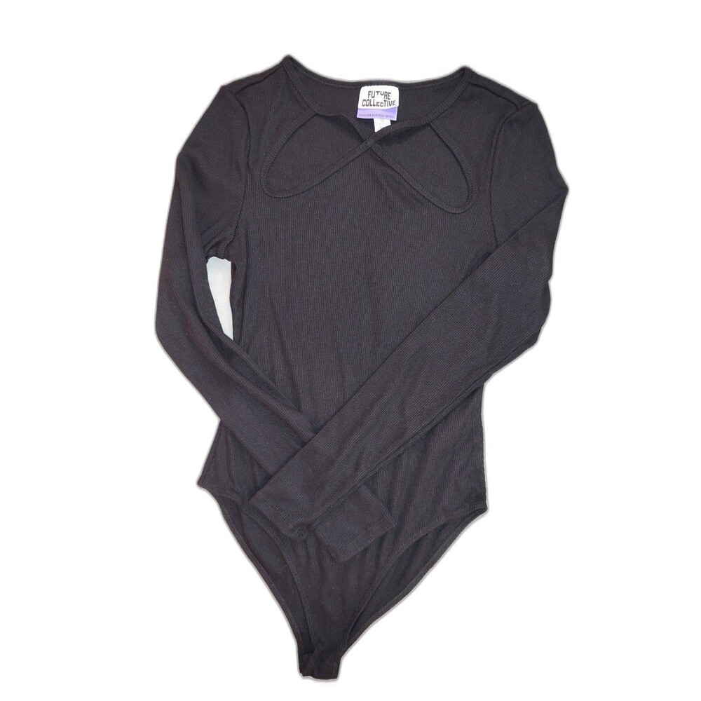 Women's Future Collective Long Sleeve Cut Out Bodysuit Black XS